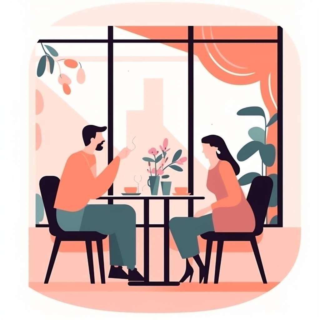 flat design image of a couple on a date