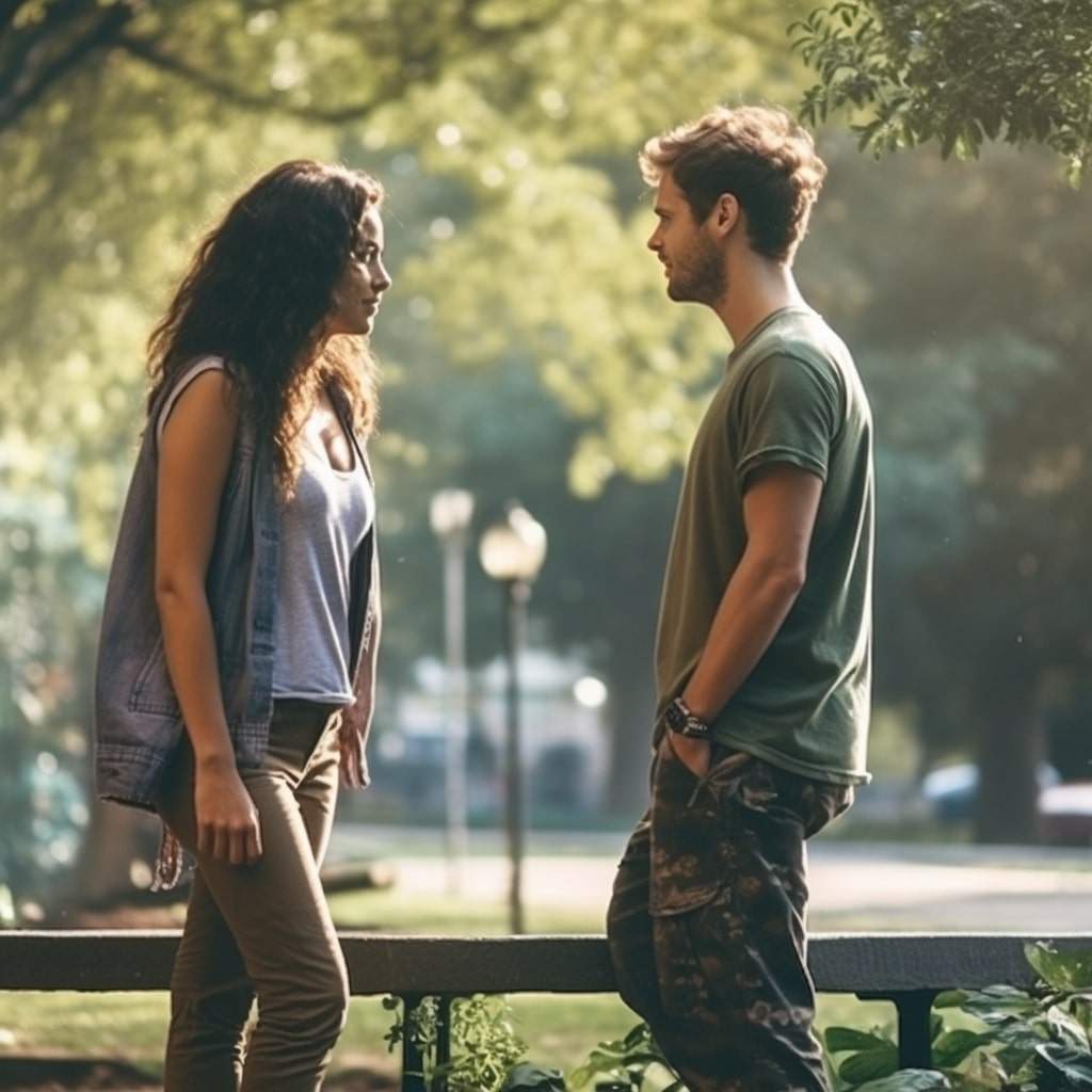 people meeting at a park Two young people meeting at a park