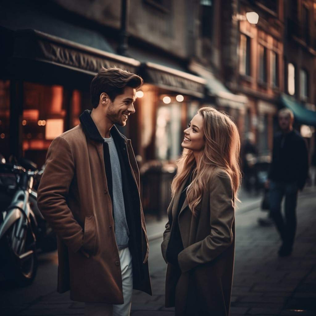 Attractive guy being approached first. Attractive guy being approached on a street.