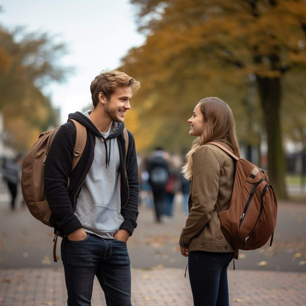 Asking a girl out in person A guy asking a girl out on the street.