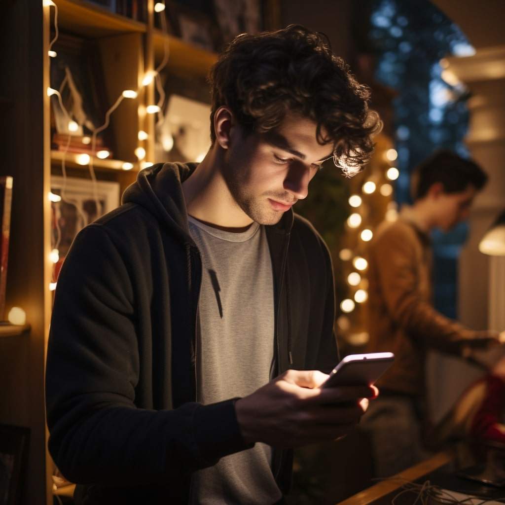 Guy at a giving a hint to a girl A young man texting a girl trying to give a hint that he likes her.