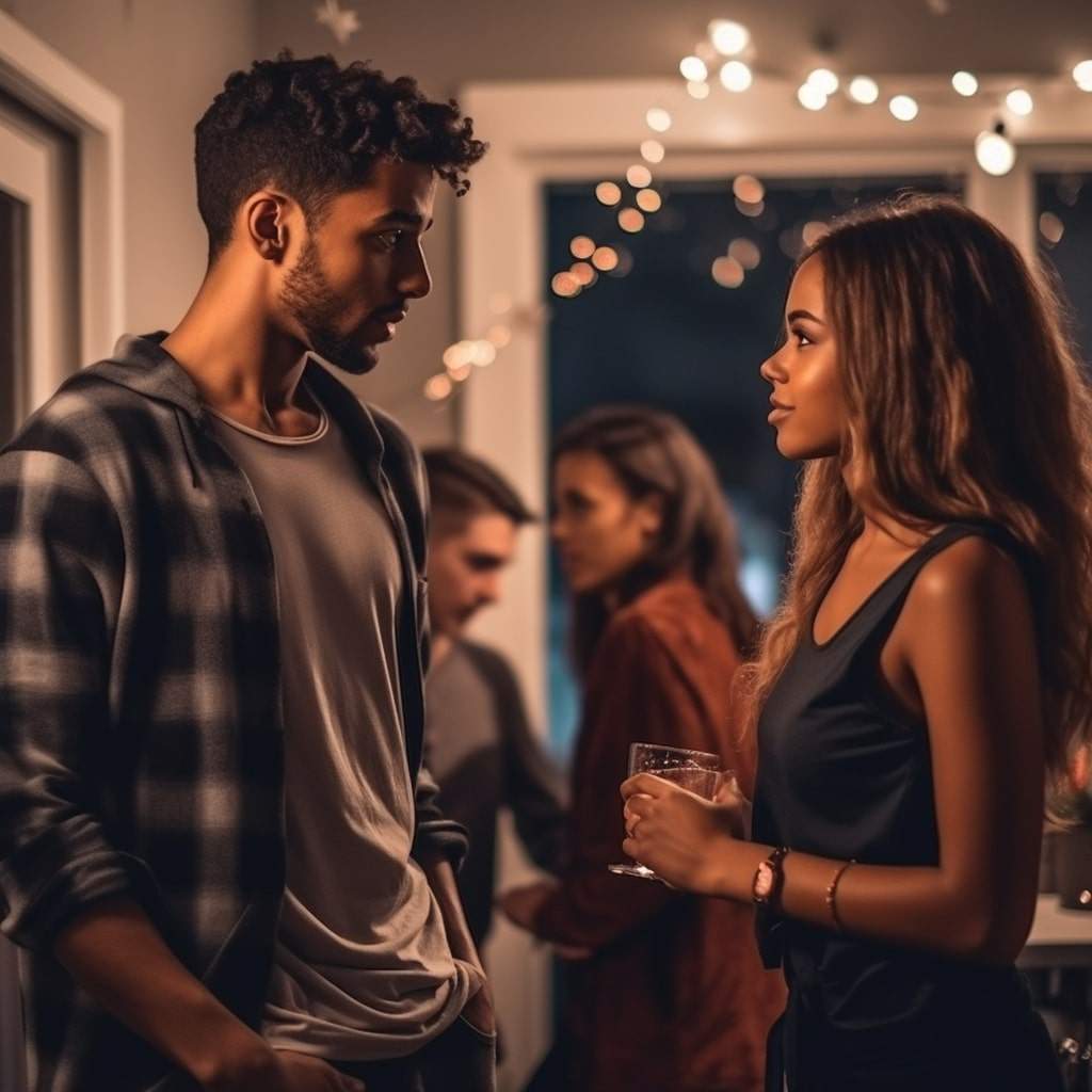 People talking at a house party