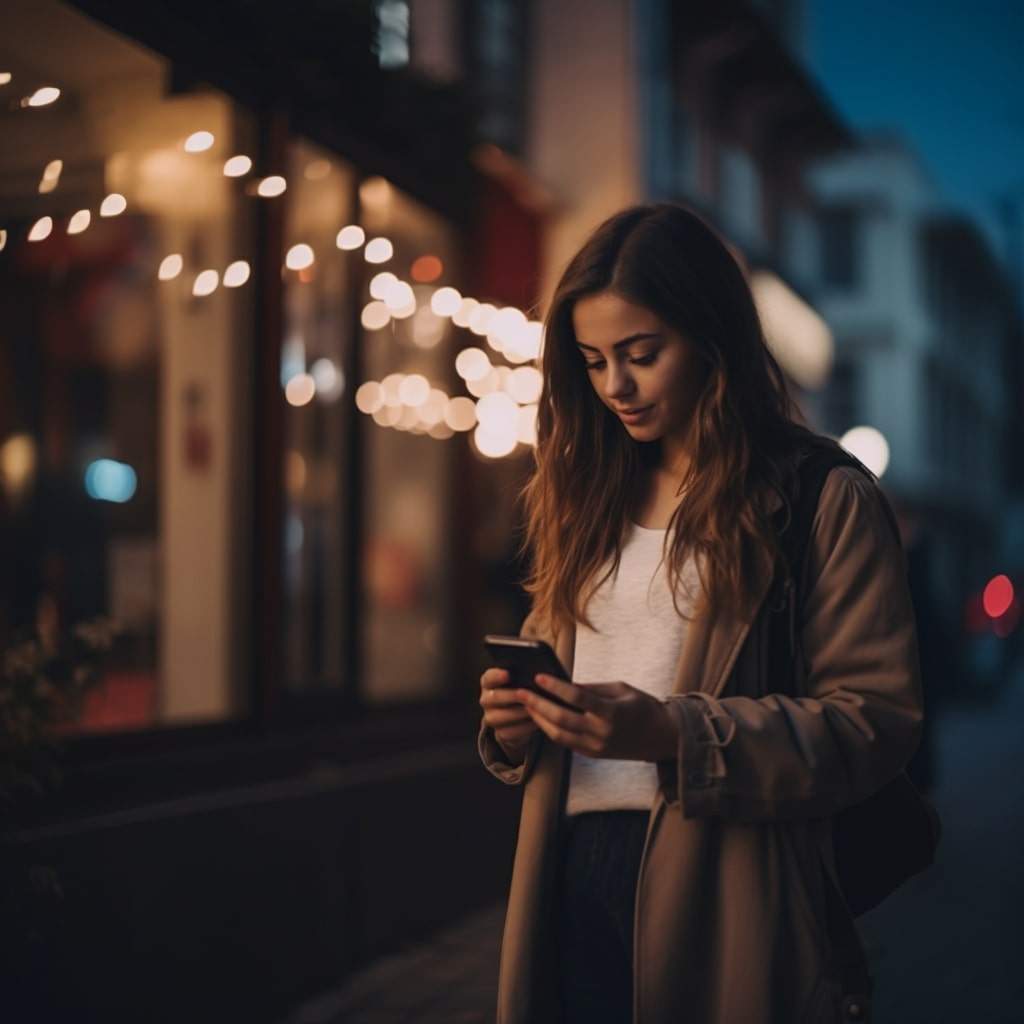 Texting without plans Woman on the street texting.