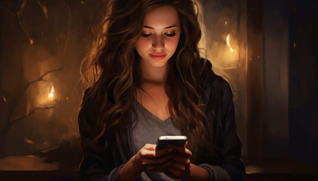 A girl secretly texting An illustration of a girl secretly texting a guy.