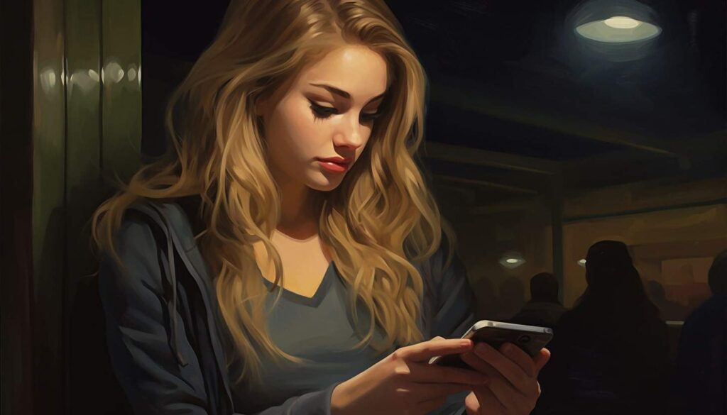 Blonde woman texting