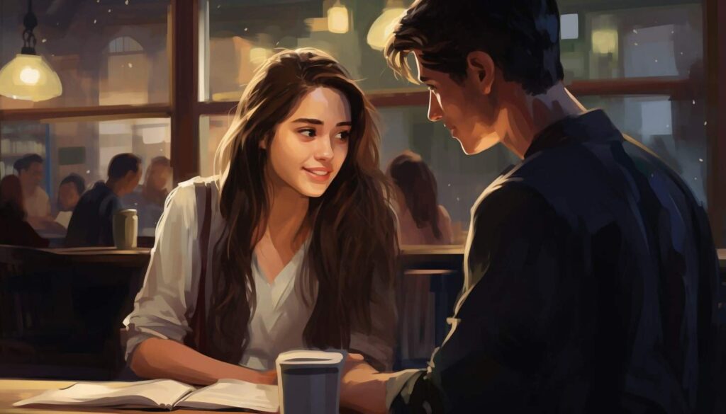 Girlfriend out with another guy An illustration of two people out together.
