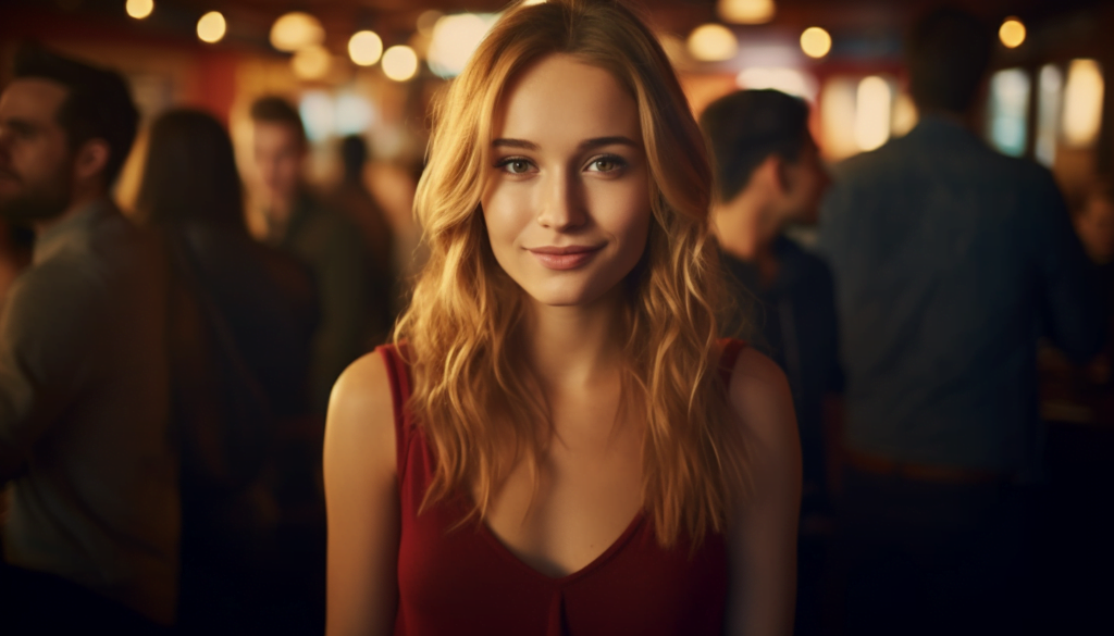 A photo op of a young clingy woman.