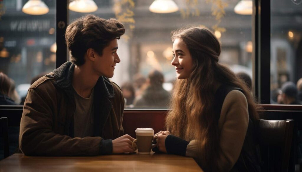 Date in a cafe A photo of two young people on a date.