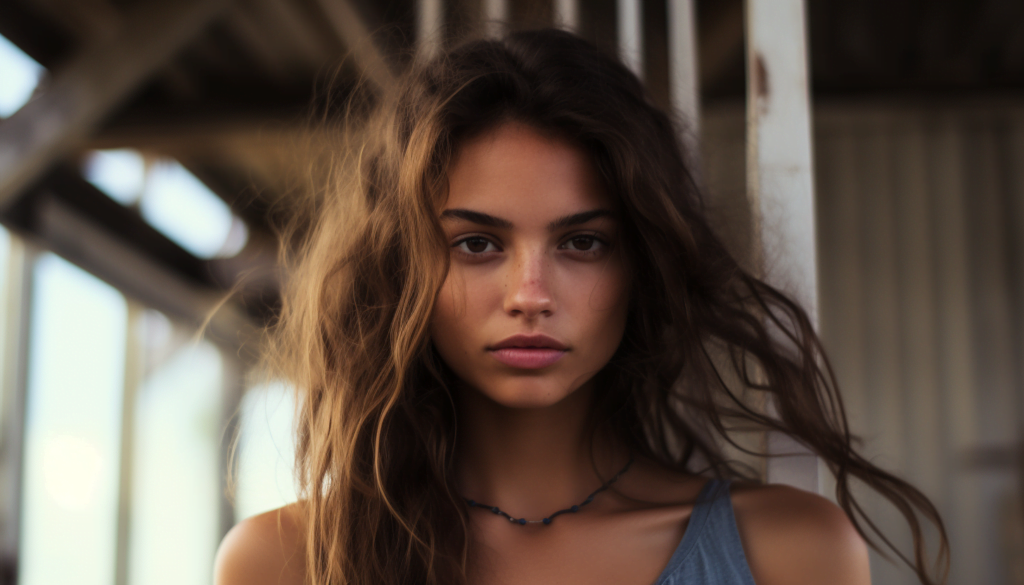 A young attractive woman staring at the camera.