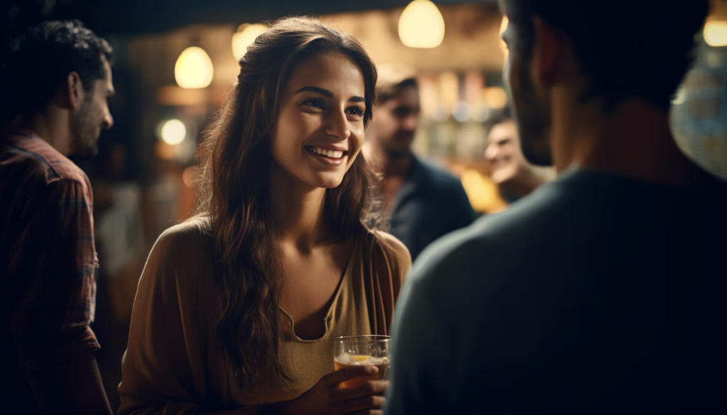 A girl talking to her guy friend.