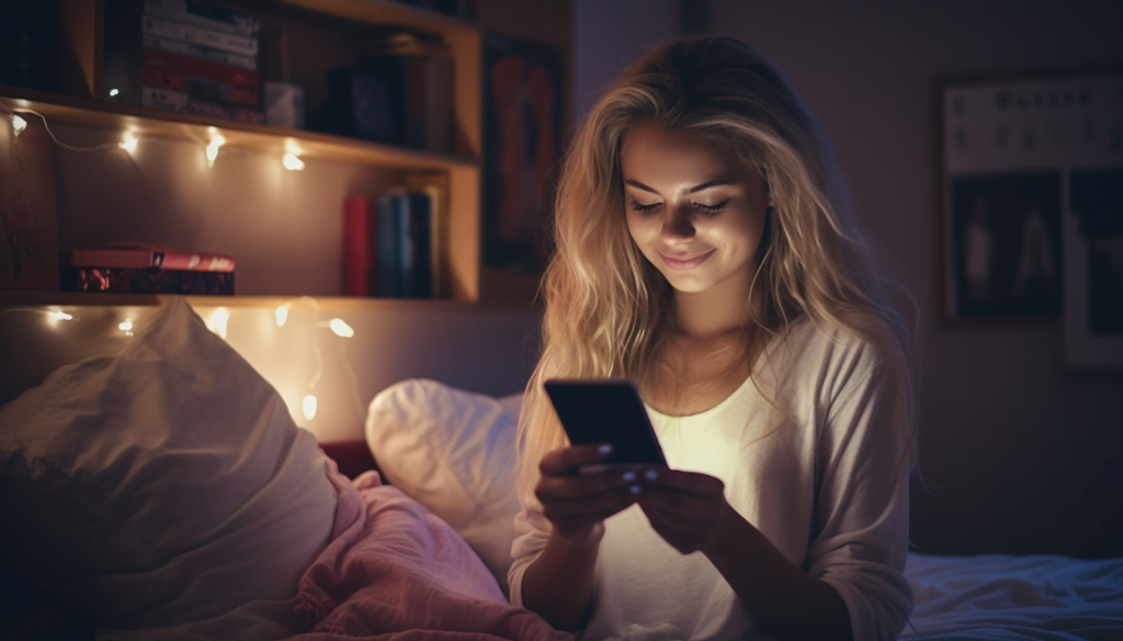 Tips for asking a girl to hook up A photo of a girl texting in her room.