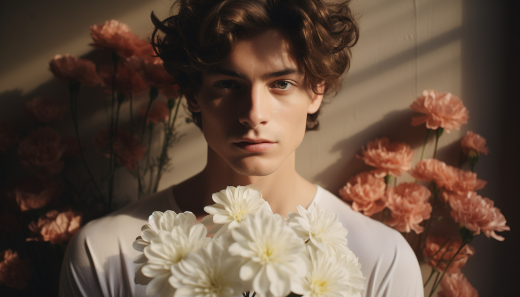 Guy with flowers for a girl